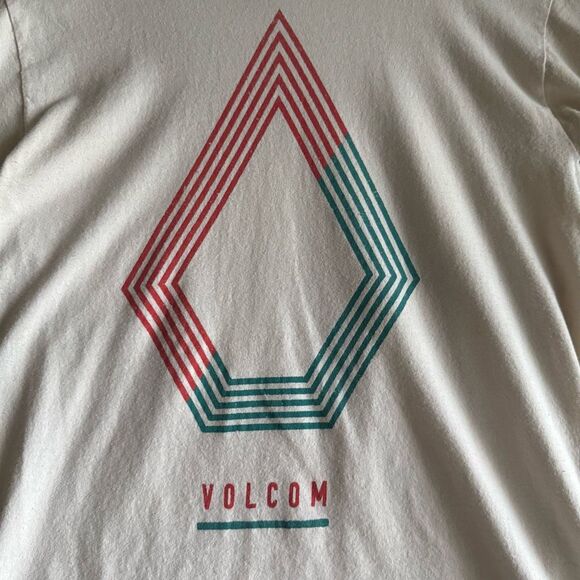 Volcom Geometric Graphic Tee | Size S | Cream Red Teal | Skate Surf Streetwear - Picture 2 of 8
